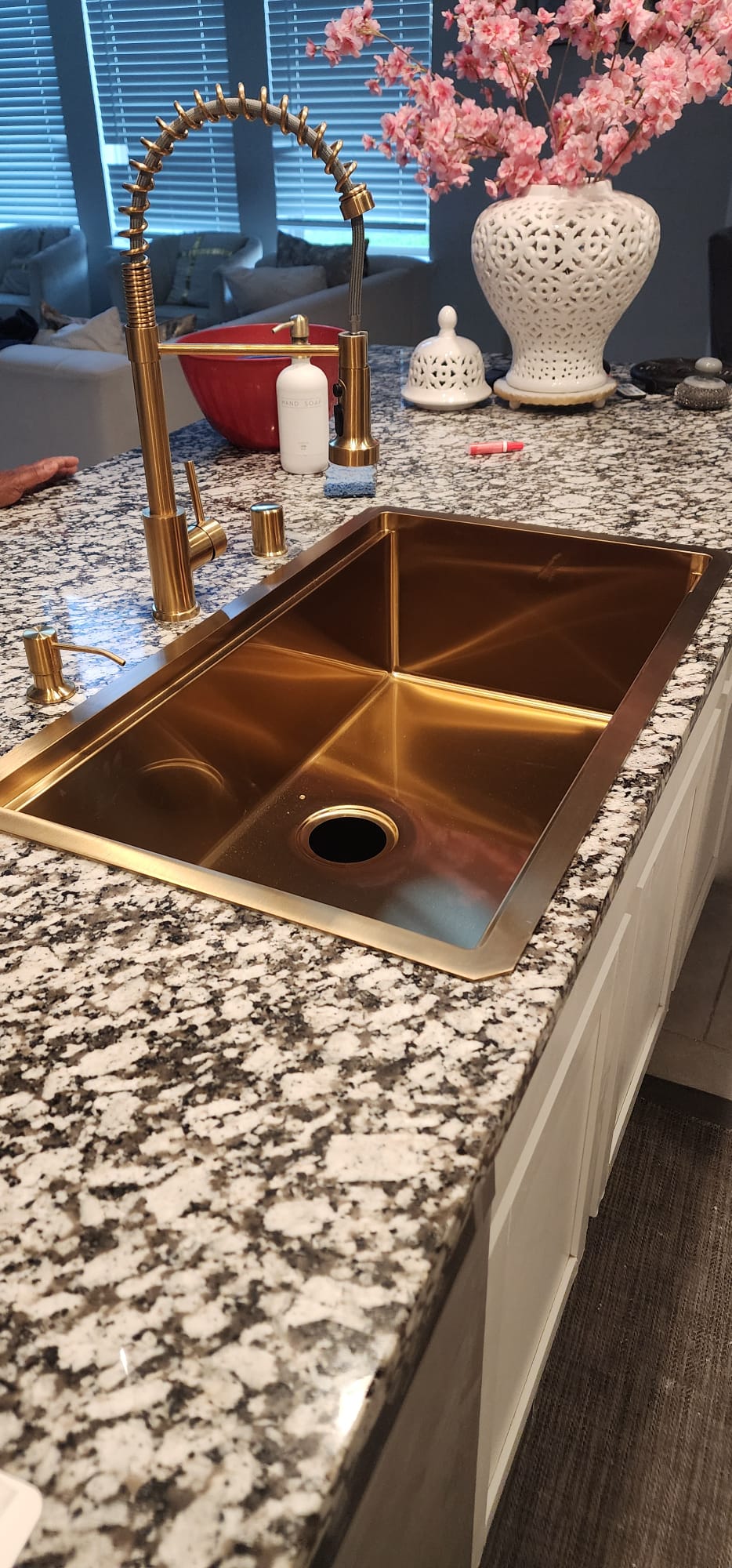 After - new gold undermount sink installation